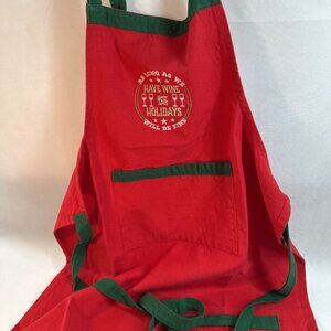 Cute & Sassy Embroidered Holiday Cocktails Apron in Red with Green Trim
